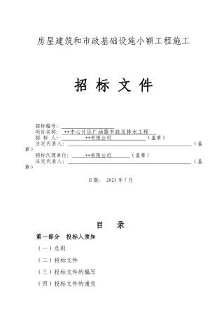 中心片区广场路市政及排水工程招标文件