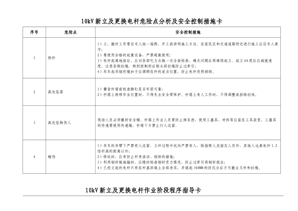 丰收变10kV新立及更换电杆作业指导卡_第1页