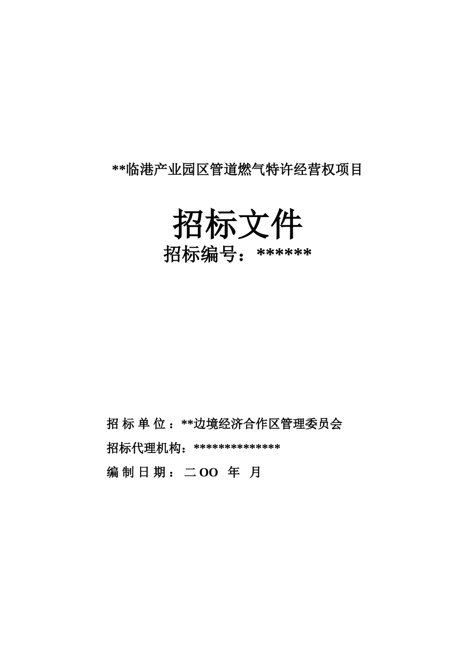 临港产业园区管道燃气特许经营权项目招标文件_第1页