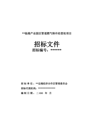 临港产业园区管道燃气特许经营权项目招标文件