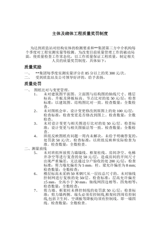 主体及砌体工程质量奖罚制度