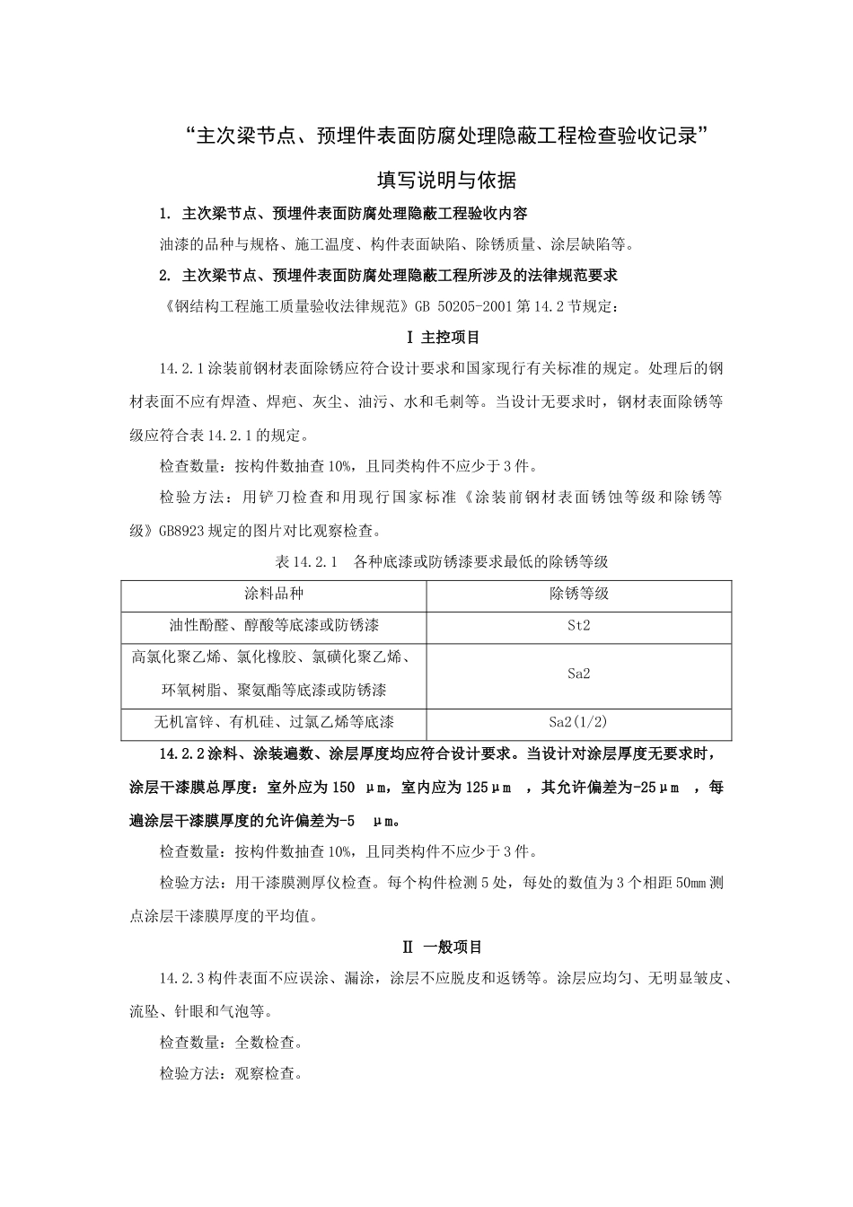主次梁节点、预埋件表面防腐处理隐蔽工程检查验收记录-desc_第1页
