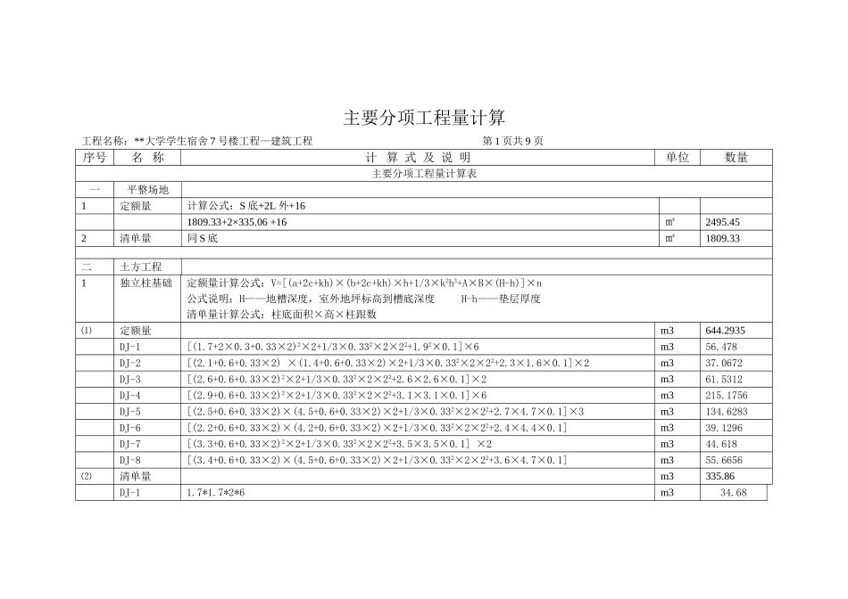 主要分项工程量计算9页_第1页