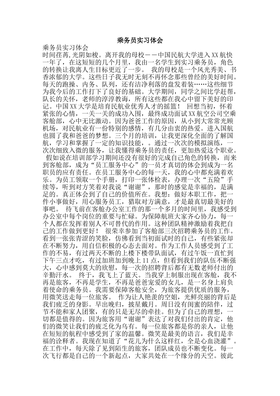 乘务员实习体会_第1页