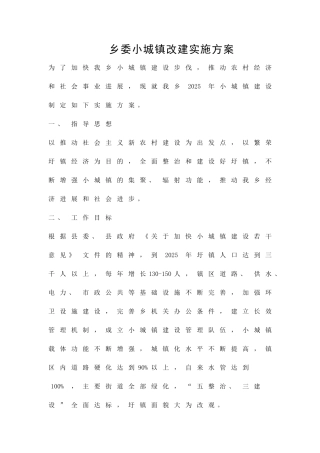 乡委小城镇改建实施方案精品策划方案
