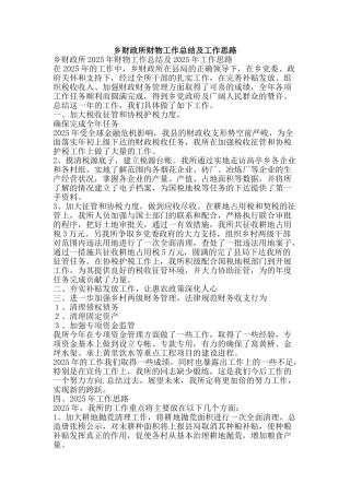 乡财政所财物工作总结及工作思路-精品范文资料