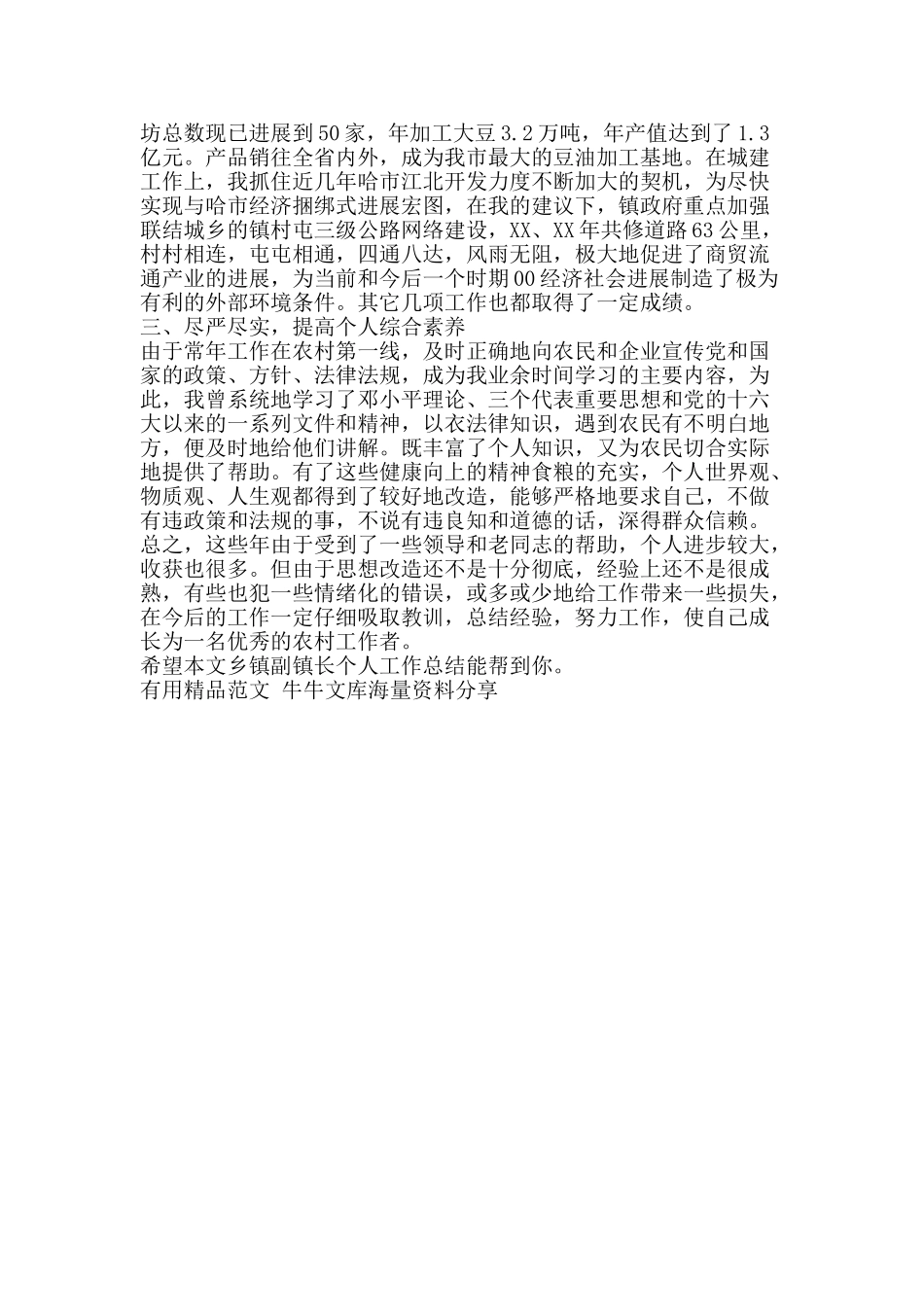 乡镇副镇长个人工作总结-精品范文资料_第2页