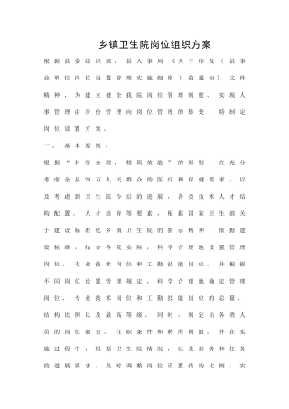 乡镇卫生院岗位组织方案精品策划方案