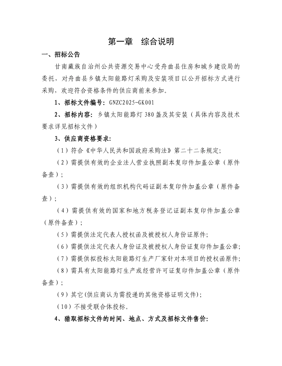 乡镇太阳能路灯采购及安装招标文件_第3页