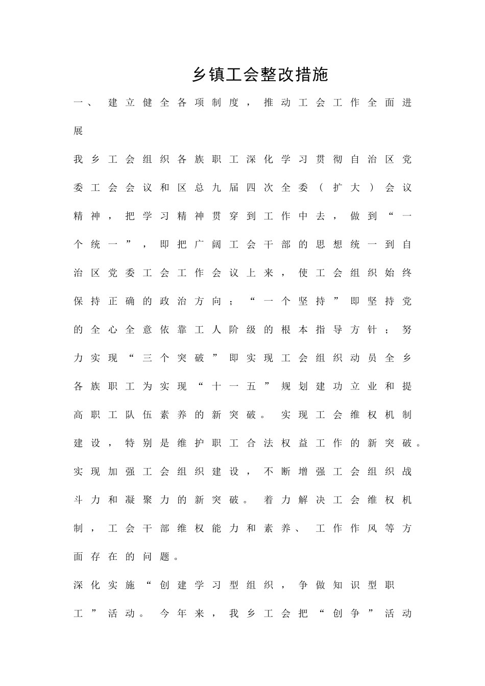 乡镇工会整改措施精品策划方案_第1页