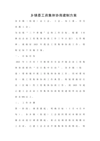 乡镇委工资集体协商建制方案精品策划方案