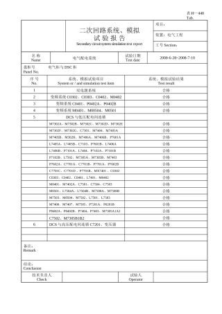 二次回路系统、模拟试验报告