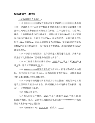 云南某水电站主体及临建工程监理标招标文件