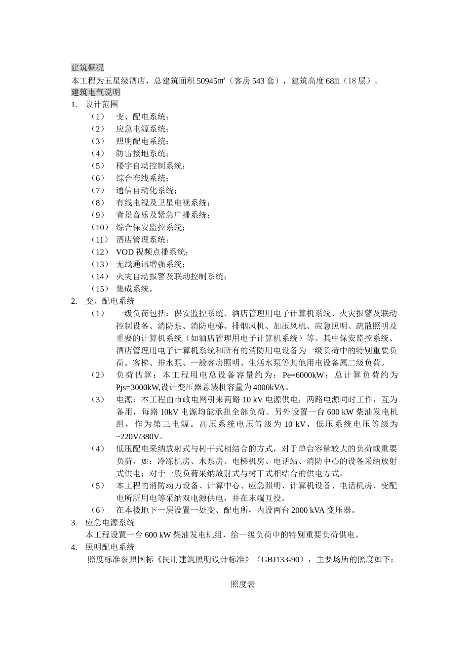 五星级酒店电气设计方案_第1页