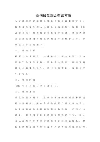 亚硝酸盐综合整改方案精品策划方案