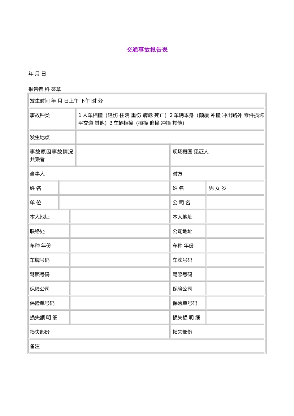 交通事故报告表_第1页