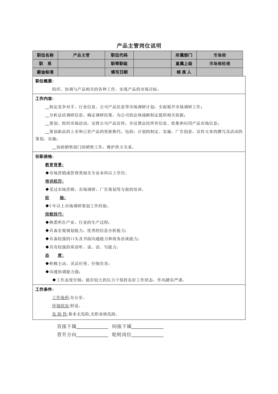 产品主管岗位说明_第1页