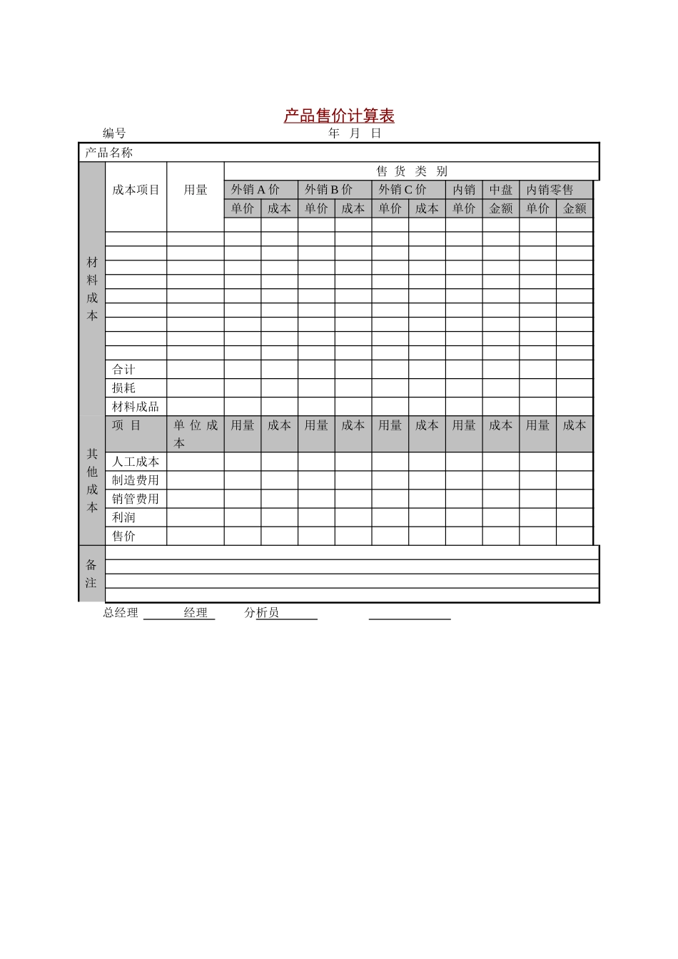 产品售价计算表_第1页