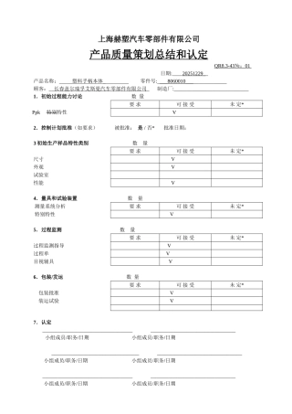 产品质量策划总结和认定
