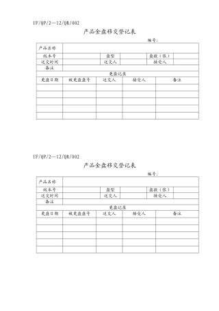 产品金盘移交登记表