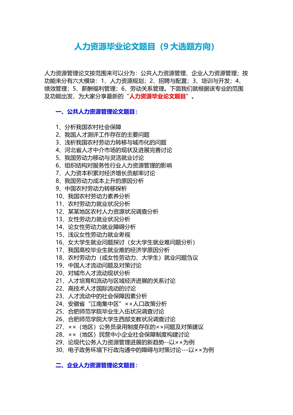 人力资源毕业论文题目_第1页