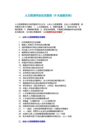 人力资源毕业论文题目