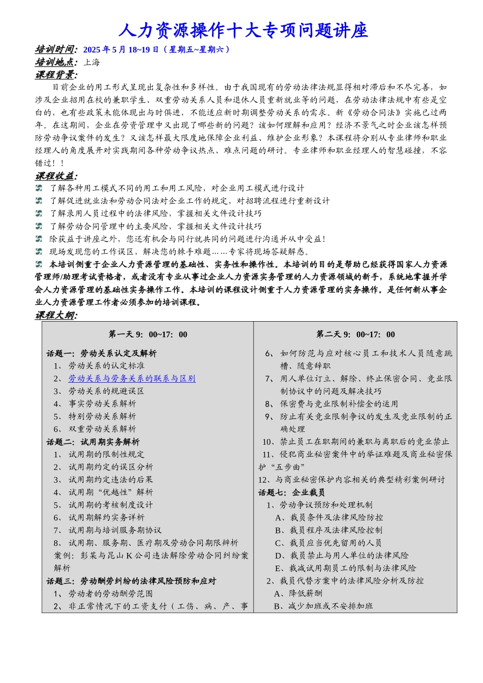 人力资源操作十大专项问题讲座_第1页