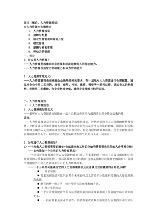 人力资源管理-复习-概论-人力资源规划