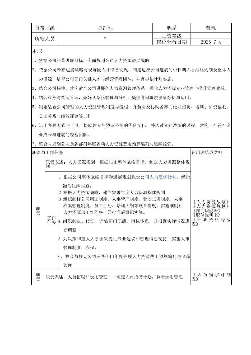 人力资源管理中心组织架构图人员编制表及岗位说明书17页_第3页