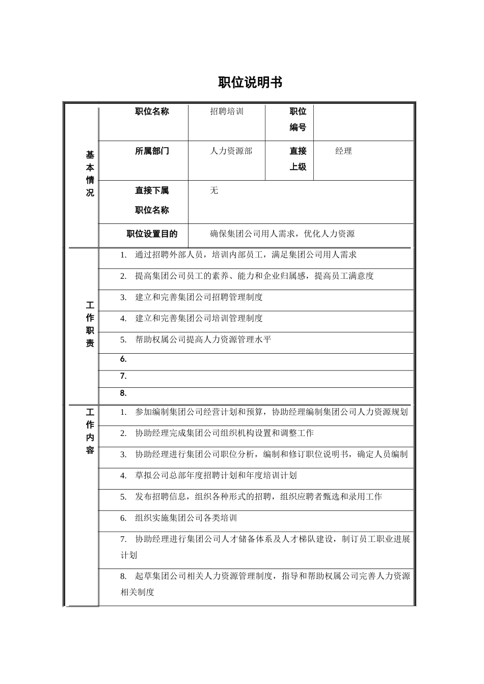 人力资源部——招聘培训职位说明书_第2页