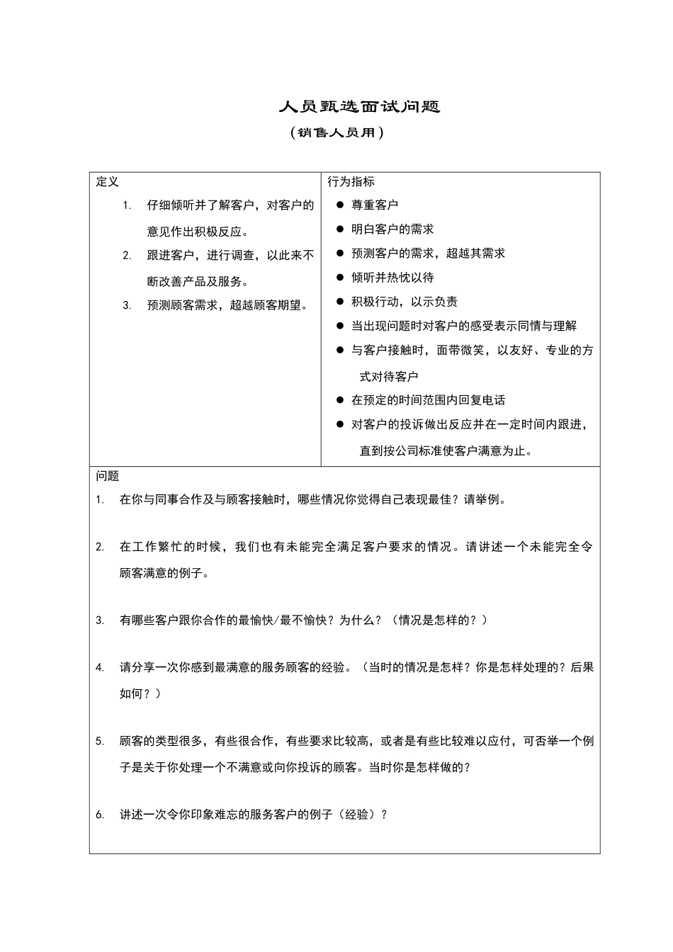 人力资源部——销售人员甄选面试问题_第2页