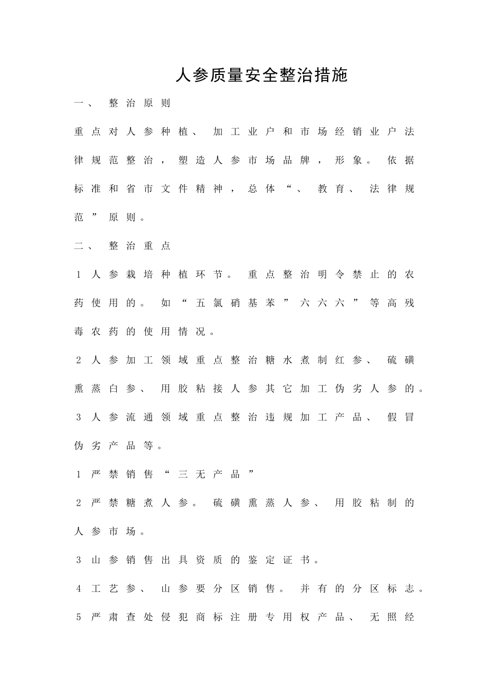 人参质量安全整治措施精品策划方案_第1页