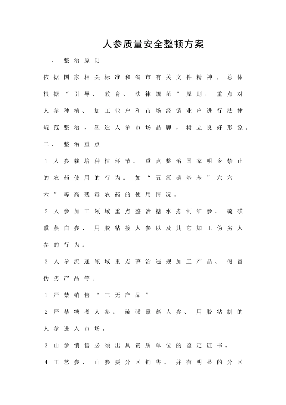 人参质量安全整顿方案精品策划方案_第1页