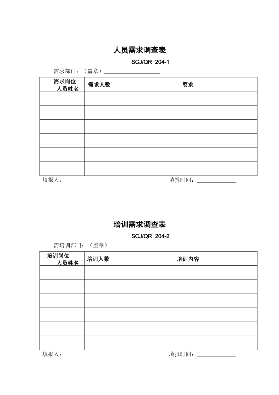 人员需求调查表204-1、培训需求调查表204-2_第1页