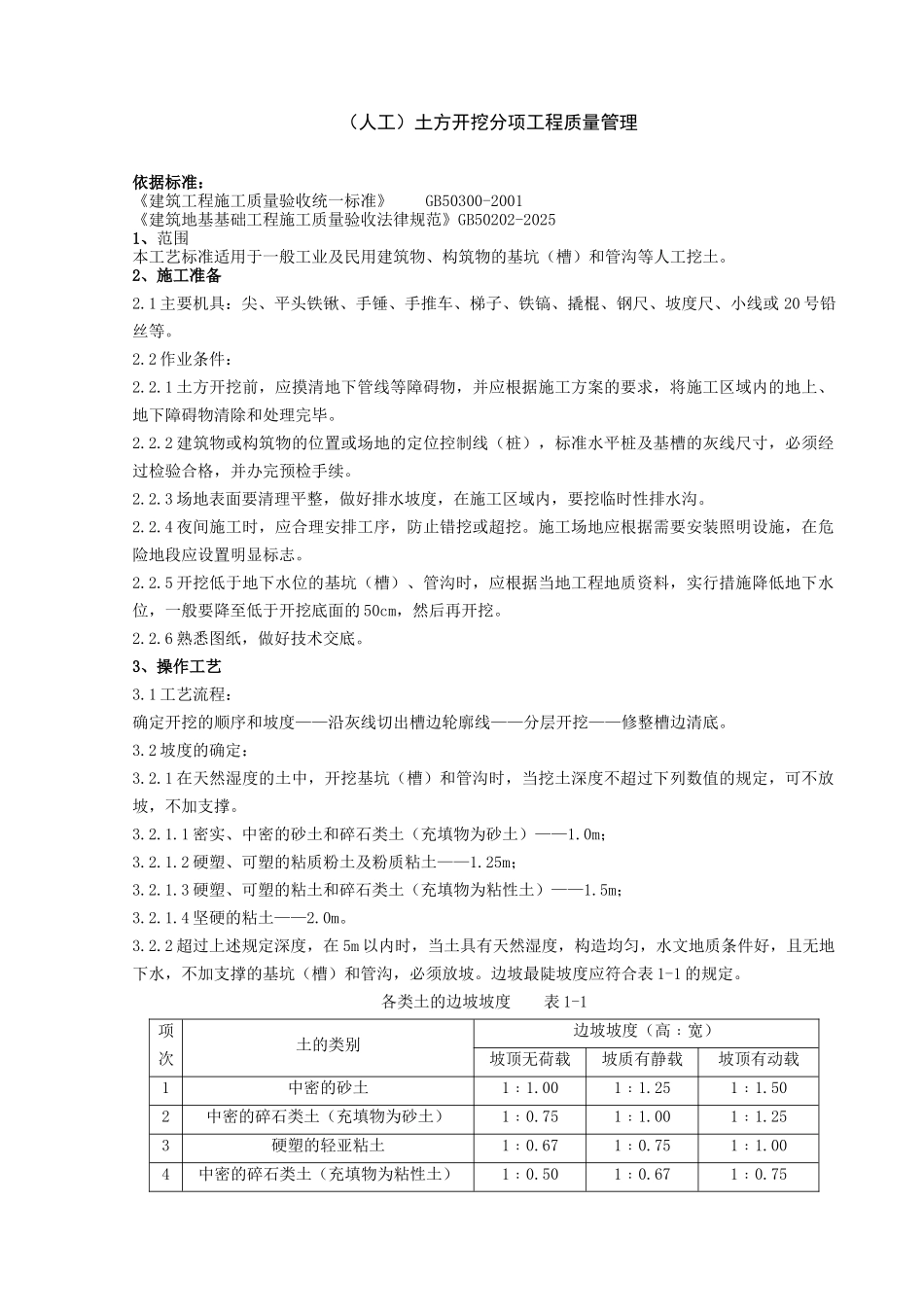 人工)土方开挖分项工程质量管理_第1页