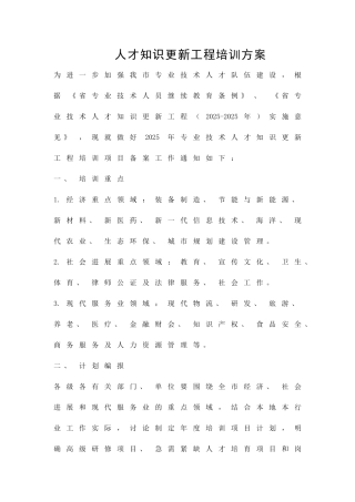 人才知识更新工程培训方案精品策划方案