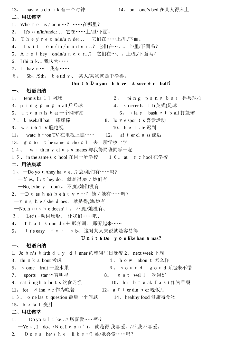 人教版七年级英语上册短语句型归纳_第3页
