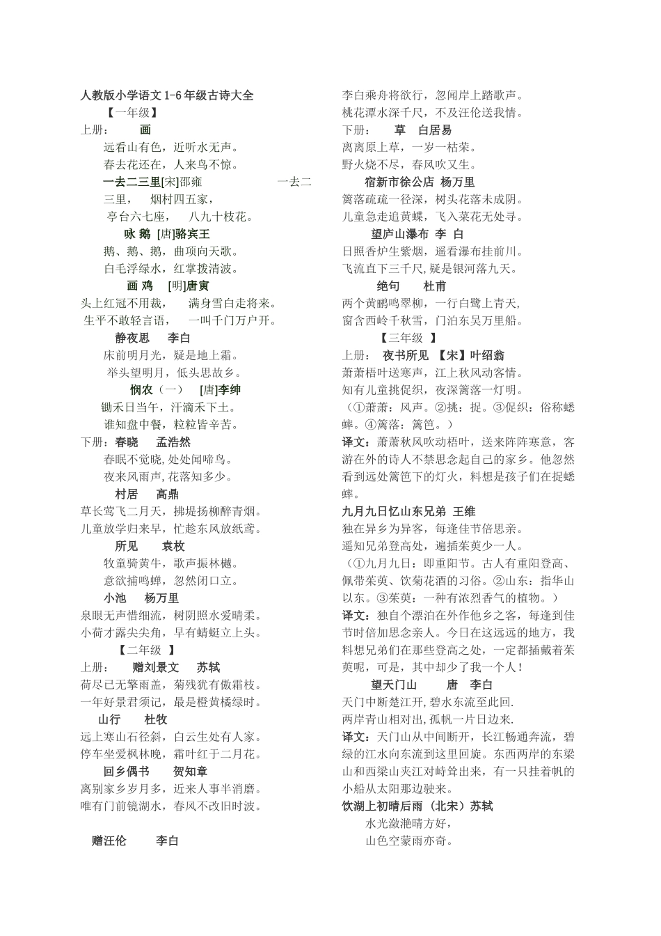 人教版小学语文1-6年级古诗大全_第1页