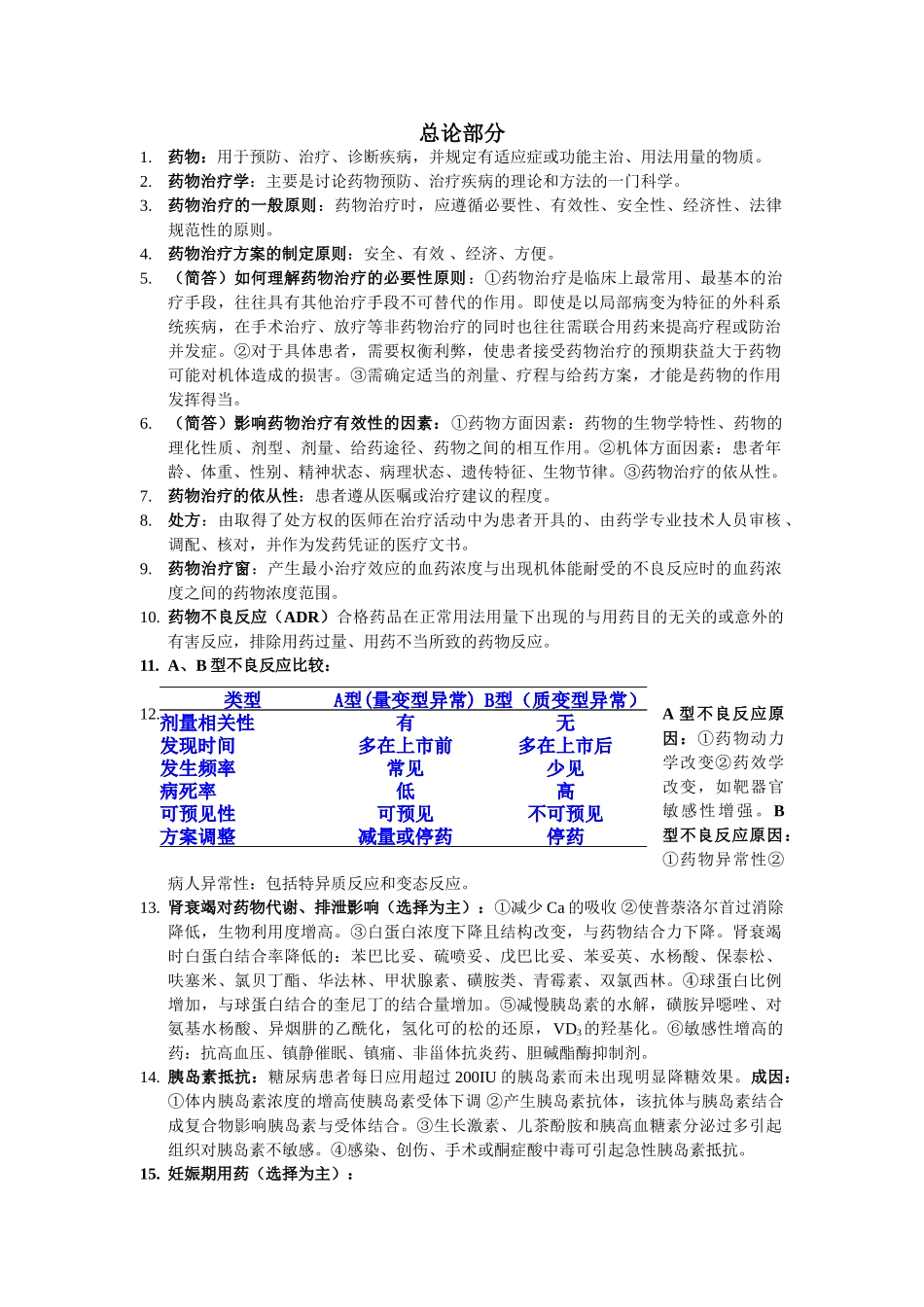 人民卫生出版社《临床药物治疗学》考试复习提纲_第1页