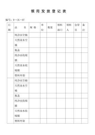 仓库领用发放登记表