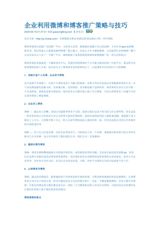 企业利用微博和博客推广策略与技巧