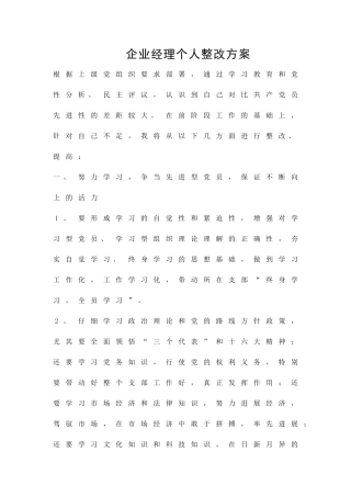 企业经理个人整改方案精品策划方案