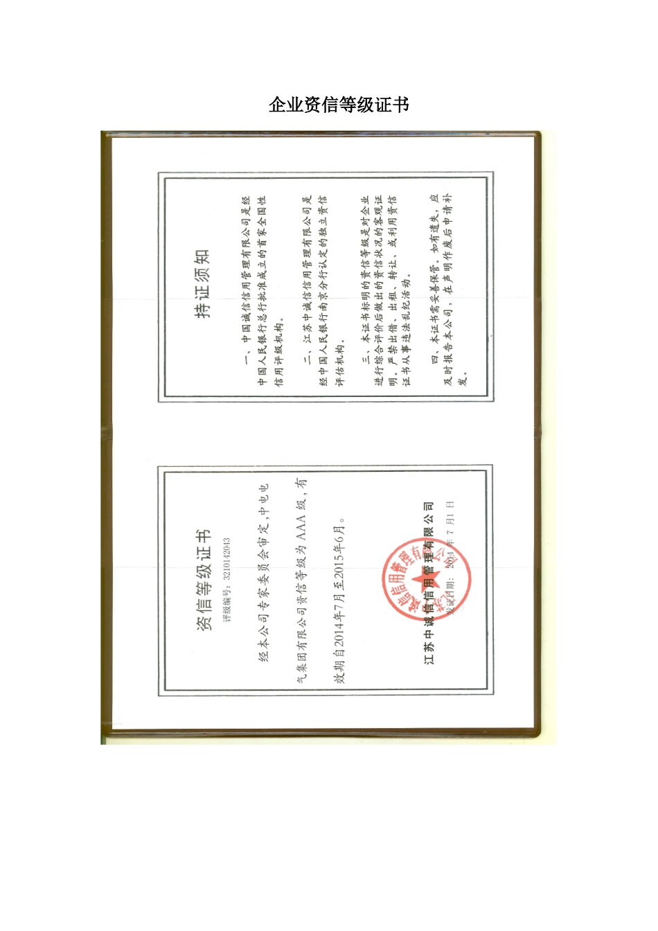 企业资信等级证书_第1页