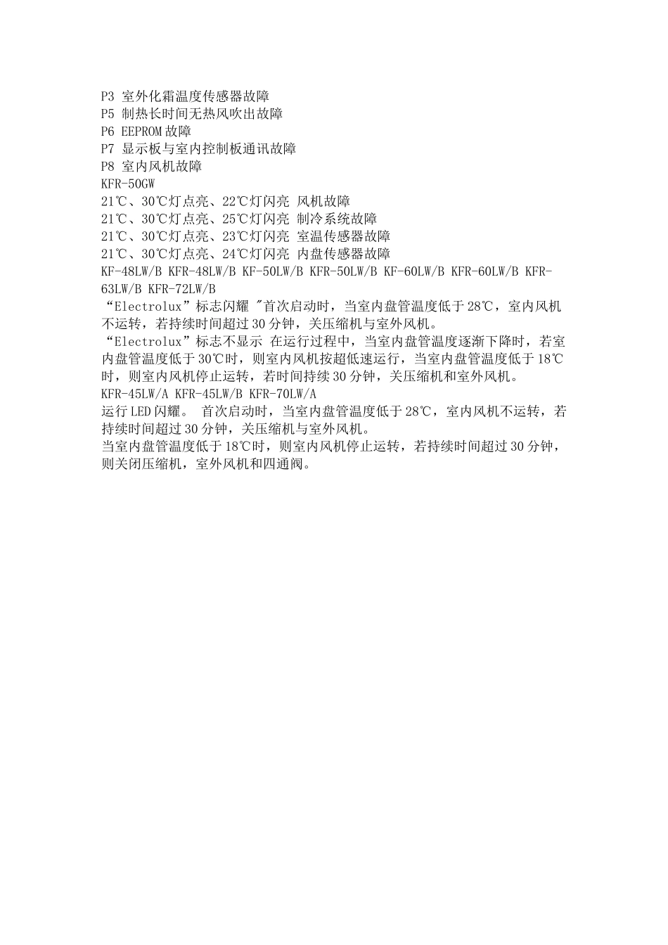 伊莱克斯空调故障代码-KF-23GW-KF-23GWA-KF-23GWB_第2页