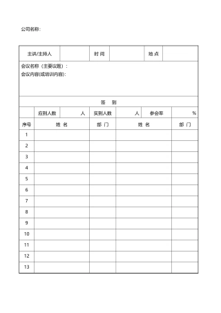 会议培训签到表