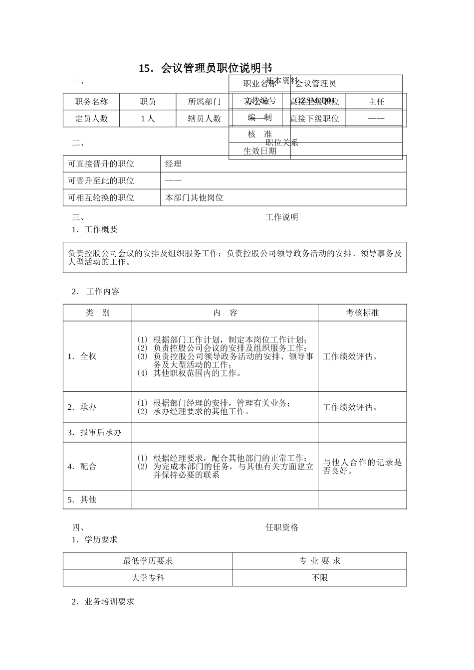 会议管理员职位说明书_第1页