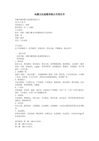 传媒影视制作推广项目创业计划书
