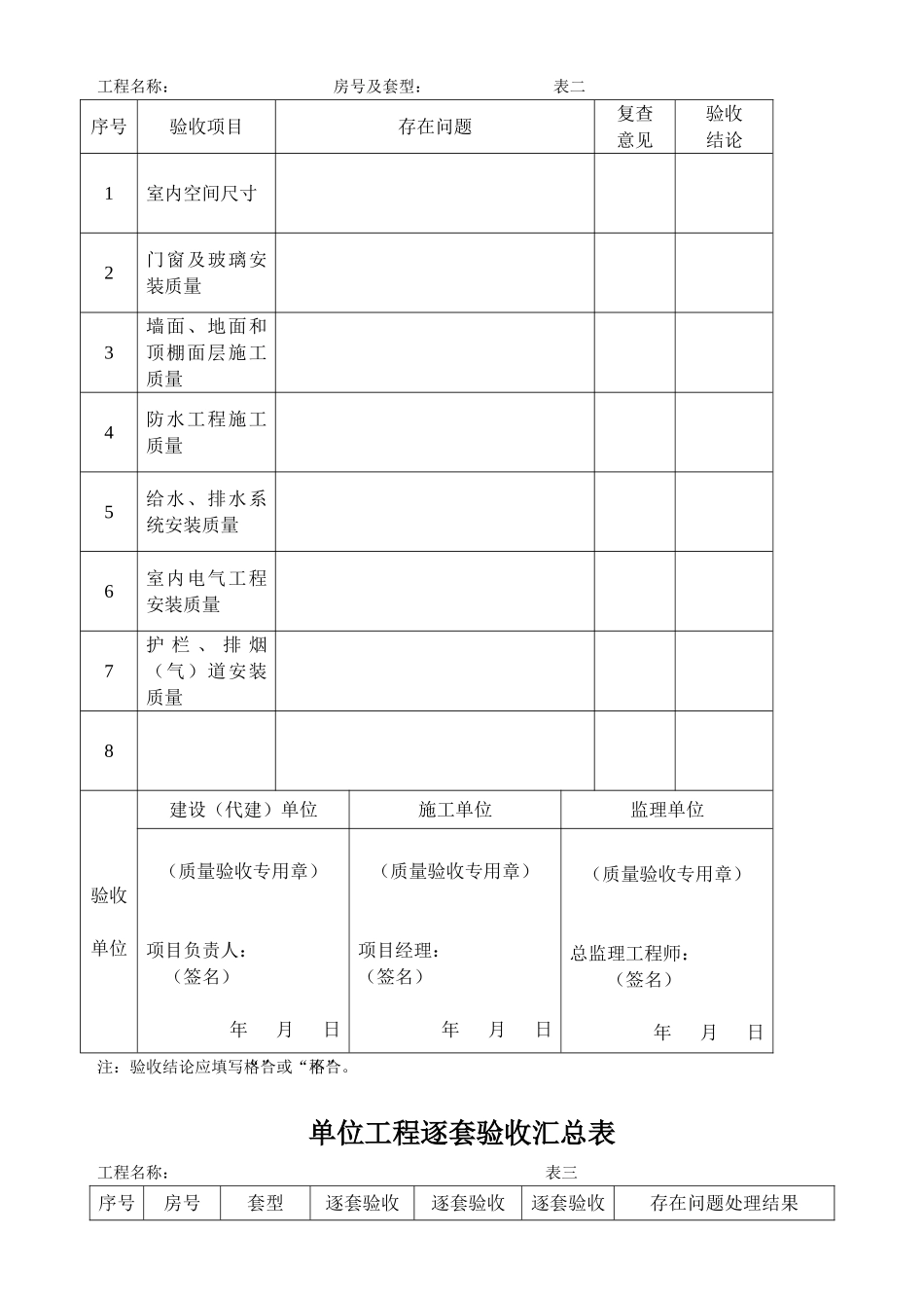 住宅工程质量逐套验收表_第2页
