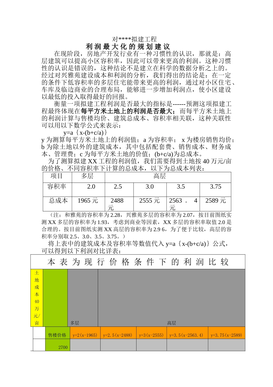 住宅楼利润最大化成本分析实例_第1页