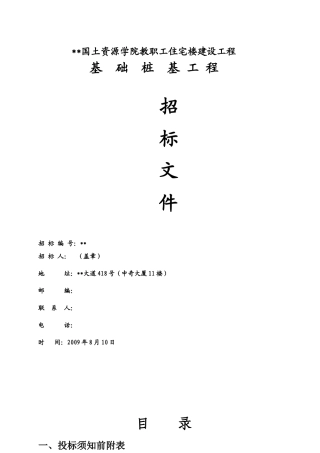 住宅楼建设工程桩基工程招标文件